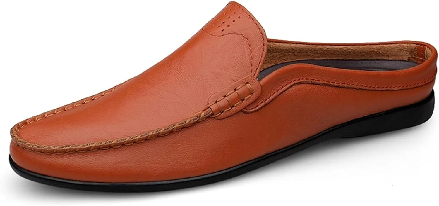 Driving Moccasins Loafer Shoes for Men Breathable Backless Moccasins Shoes Leather Flexible Anti-Slip Resistant Lightweight Flat Heel Outdoor Slip On for Any Attire