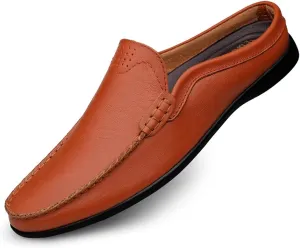 Driving Moccasins Loafer Shoes for Men Breathable Backless Moccasins Shoes Leather Flexible Anti-Slip Resistant Lightweight Flat Heel Outdoor Slip On for Any Attire