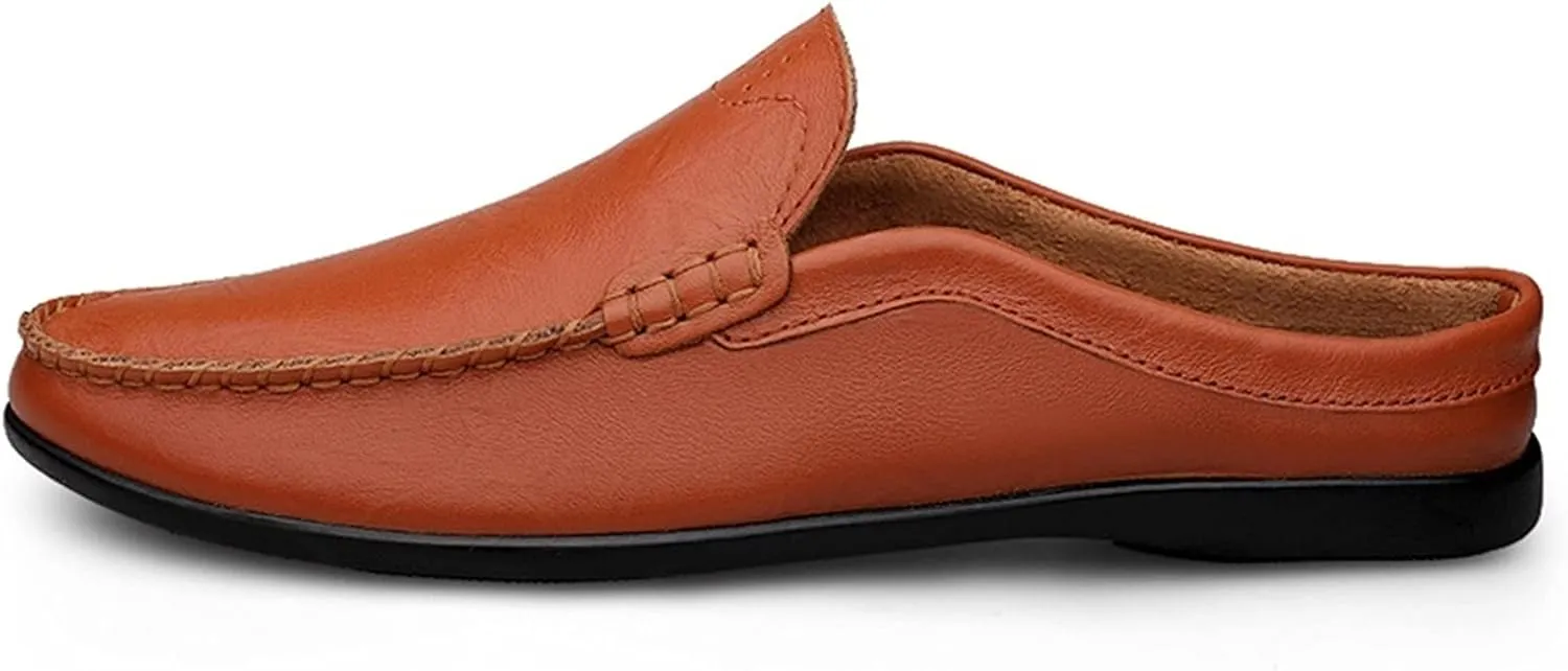 Driving Moccasins Loafer Shoes for Men Breathable Backless Moccasins Shoes Leather Flexible Anti-Slip Resistant Lightweight Flat Heel Outdoor Slip On for Any Attire