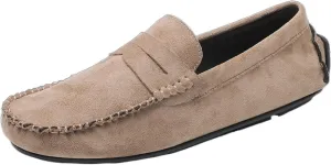 Easy to Put and Remove. Loafer Shoes Driving Moccasins for Men Genuine Leather Round Toe Suede Vamp Penny Loafer Lightweight Anti-Slip Resistant Flat Heel Flexible Outdoor for All Occasions