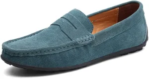 Easy to Put and Remove. Loafer Shoes for Men Genuine Leather Round Toe Stitching Details Suede Vamp Rubber Sole Penny Loafer Lightweight Flat Heel Flexible Resistant Outdoor for All Occasions