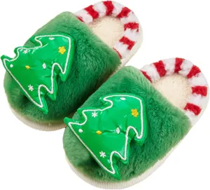 Girls Boys Christmas Cute Cartoon Slippers for Kids Fuzzy Indoor Non Slip Slippers Embroidered Tree House Shoes