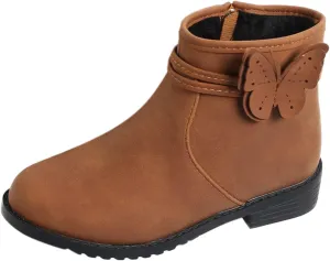 Girls Butterfly Decor Zip Side Boots Western Boots Kids Ankle Boots Girls Low Heel Riding Dress Shoes for Toddler Girls