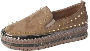 HINDOLA Women's Rhinestones Sneakers Ladies Sparkly Fashion Comfort Loafers Platform Slip-On Glitter Walking Shoes