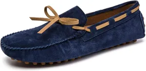 HOOENG Driving Moccasins for Men Round Toe PU Leather Moccasins Boat Shoes Anti-Slip Flat Heel Flexible Resistant Casual Slip On (Color : Blue, Size : 9)