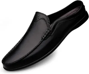 HOOENG Driving Moccasins Smoking Loafer for Men Breathable Backless Moccasins Shoes Leather Flexible Resistant Anti-Slip Outdoor Slip On (Color : Black, Size : 8.5)