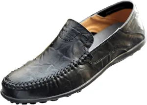 HOOENG Driving Moccasins Smoking Loafer for Men Simple Moccasins Driving Shoes Leather Resistant Flat Heel Lightweight Flexible Outdoor Slip On (Color : Black, Size : 9)