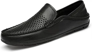 HOOENG Loafer Shoes Driving Moccasins for Men Simple Breathable Moccasins Shoes Leather Resistant Lightweight Flexible Flat Heel Anti-Slip Casual Slip On
