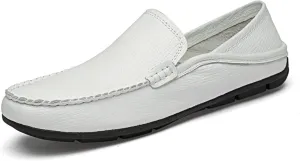 HOOENG Loafer Shoes Driving Moccasins for Men Simple Breathable Moccasins Shoes Leather Resistant Lightweight Flexible Flat Heel Anti-Slip Casual Slip On