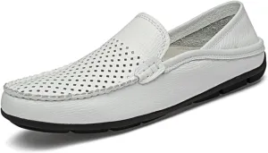 HOOENG Loafer Shoes Driving Moccasins for Men Simple Breathable Moccasins Shoes Leather Resistant Lightweight Flexible Flat Heel Anti-Slip Casual Slip On