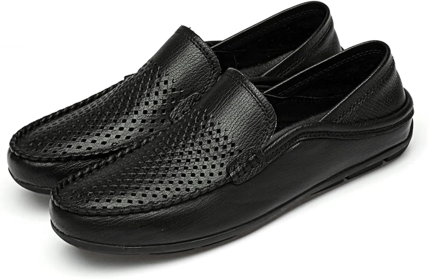 HOOENG Loafer Shoes Driving Moccasins for Men Simple Breathable Moccasins Shoes Leather Resistant Lightweight Flexible Flat Heel Anti-Slip Casual Slip On