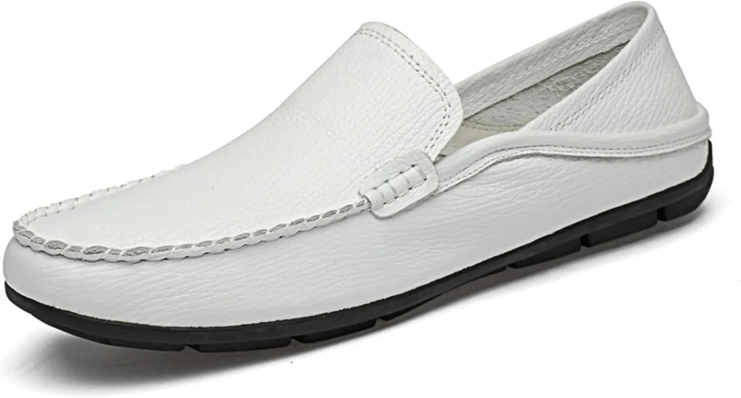 HOOENG Loafer Shoes Driving Moccasins for Men Simple Breathable Moccasins Shoes Leather Resistant Lightweight Flexible Flat Heel Anti-Slip Casual Slip On