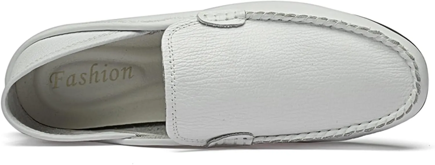 HOOENG Loafer Shoes Driving Moccasins for Men Simple Breathable Moccasins Shoes Leather Resistant Lightweight Flexible Flat Heel Anti-Slip Casual Slip On