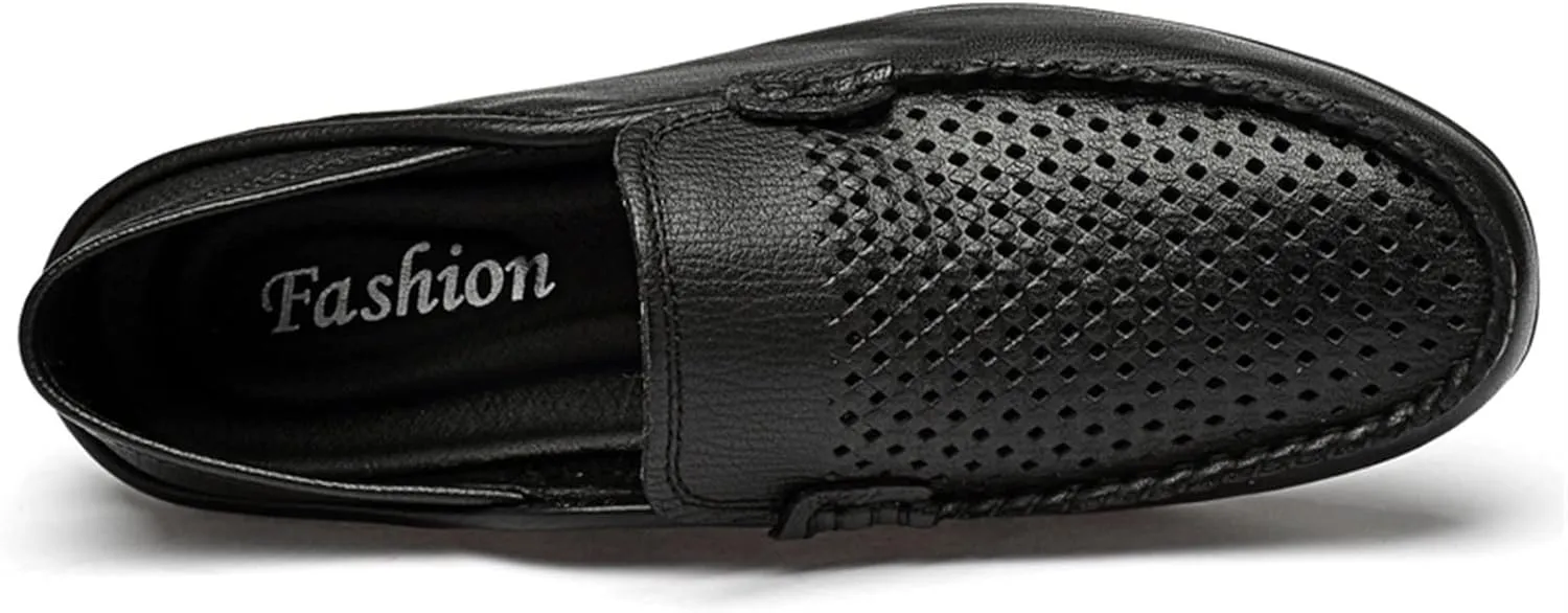 HOOENG Loafer Shoes Driving Moccasins for Men Simple Breathable Moccasins Shoes Leather Resistant Lightweight Flexible Flat Heel Anti-Slip Casual Slip On