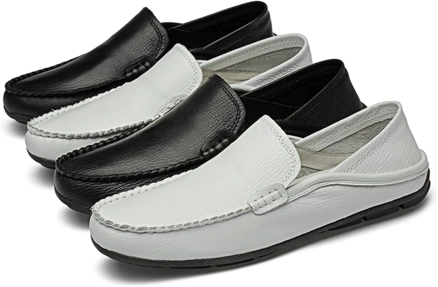 HOOENG Loafer Shoes Driving Moccasins for Men Simple Breathable Moccasins Shoes Leather Resistant Lightweight Flexible Flat Heel Anti-Slip Casual Slip On