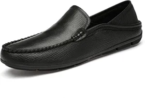 HOOENG Loafer Shoes Driving Moccasins for Men Simple Breathable Moccasins Shoes Leather Resistant Lightweight Flexible Flat Heel Anti-Slip Casual Slip On