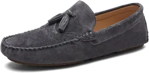 HOOENG Loafers Driving Moccasins Smoking Loafer for Men Suede Vamp Round Toe Tassel Stitching Details Resistant Soft Flexible Comfortable Flat Heel Driving Slip on (Color : Grey, Size : 9)