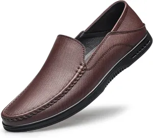 HOOENG Smoking Loafer Driving Moccasins for Men Breathable Simple Moccasins Shoes Leather Flat Heel Anti-Slip Lightweight Flexible Walking Slip On (Color : Brown, Size : 8)
