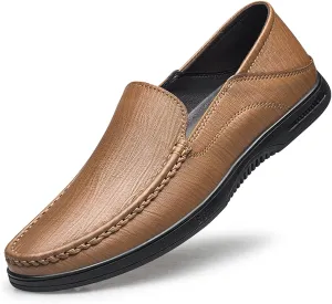 HOOENG Smoking Loafer Driving Moccasins for Men Breathable Simple Moccasins Shoes Leather Flat Heel Anti-Slip Lightweight Flexible Walking Slip On (Color : Yellow, Size : 8.5)