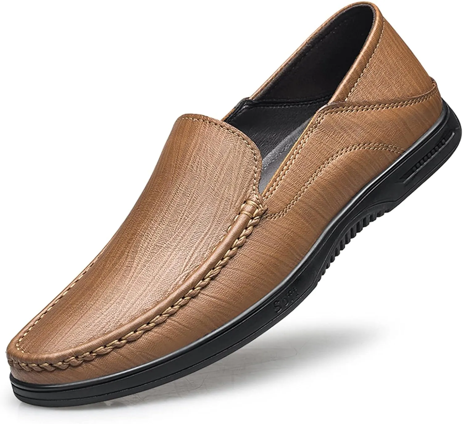 HOOENG Smoking Loafer Driving Moccasins for Men Breathable Simple Moccasins Shoes Leather Flat Heel Anti-Slip Lightweight Flexible Walking Slip On (Color : Yellow, Size : 8.5)