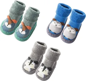 Infant Baby Boy Girls Toddlers Moccasins Non-Skid Indoor Slipper Shoes Socks Booties with Grips