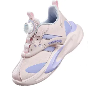 Kid's Rotating Buckle Running Shoes, Breathable and Lightweight Walking Shoes, Anti Slip and Wear-Resistant Sports Shoes, Synthetic Leather Upper Running Shoes, Short Distance Running Shoes.