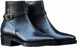 Leather Ankle Boots with Buckle Strap, Low Block Heel
