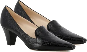 LEHOOR Women Black Pointed Closed Toe Chunky Block Heel Pumps Shoes 2 Inch Slip On Formal Office Work Business Shoes Heeled Leather Oxford Shoes Ladies Comfort Professional Matte-Snake Black 9.5 M US