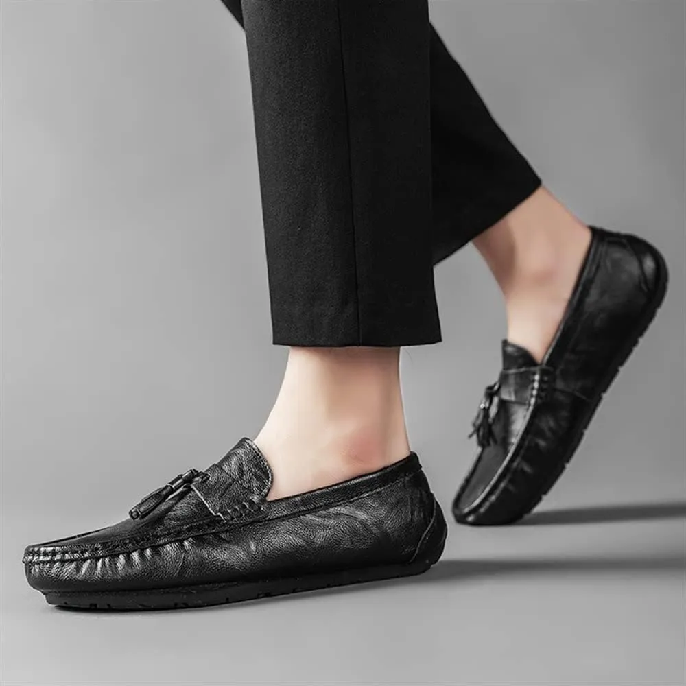 MCMUS Loafer Shoes Driving Moccasins for Men Moccasins Tassel Lightweight Leather Resistant Lightweight Flexible Flat Heel Anti-Slip Driving Slip On for Any Attire