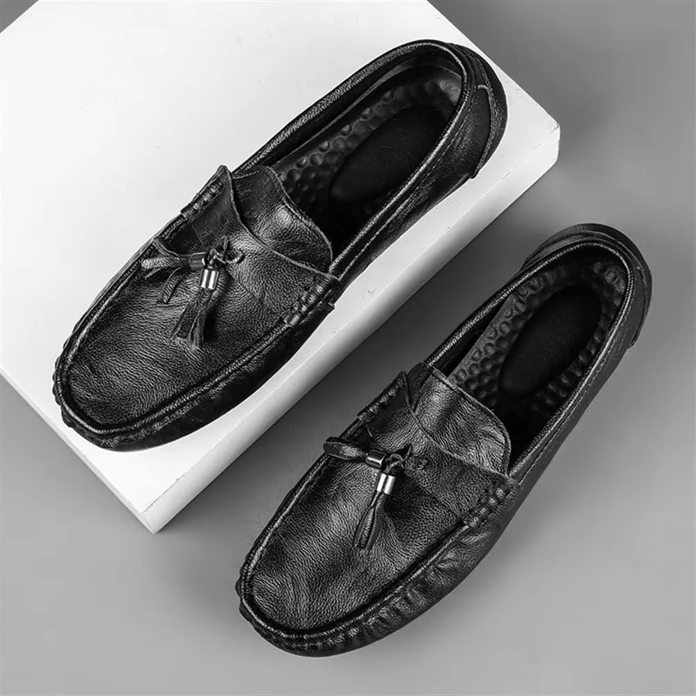 MCMUS Loafer Shoes Driving Moccasins for Men Moccasins Tassel Lightweight Leather Resistant Lightweight Flexible Flat Heel Anti-Slip Driving Slip On for Any Attire