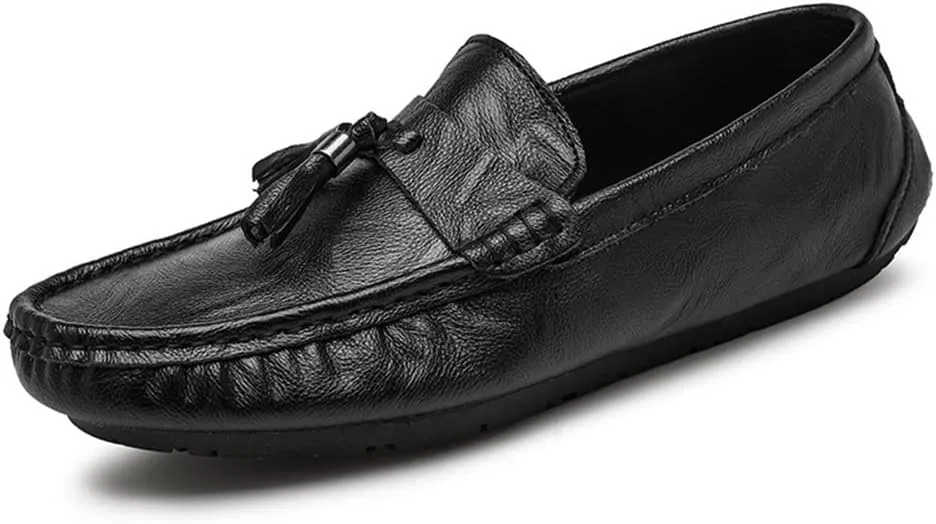 MCMUS Loafer Shoes Driving Moccasins for Men Moccasins Tassel Lightweight Leather Resistant Lightweight Flexible Flat Heel Anti-Slip Driving Slip On for Any Attire