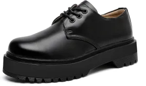 MEMON Womens Black Oxford Shoes,Vintage Oxford Platform Shoes for Women,Low Heel Lace up Chunky Platform Oxfords,Comfort Dress Shoes