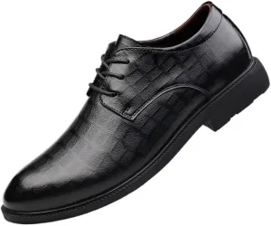 Men's Black Business Oxfords Shoes Non-Slip Comfortable Lace Up Loafers Casual Fashion Modern Genuine Leather Dress Shoes