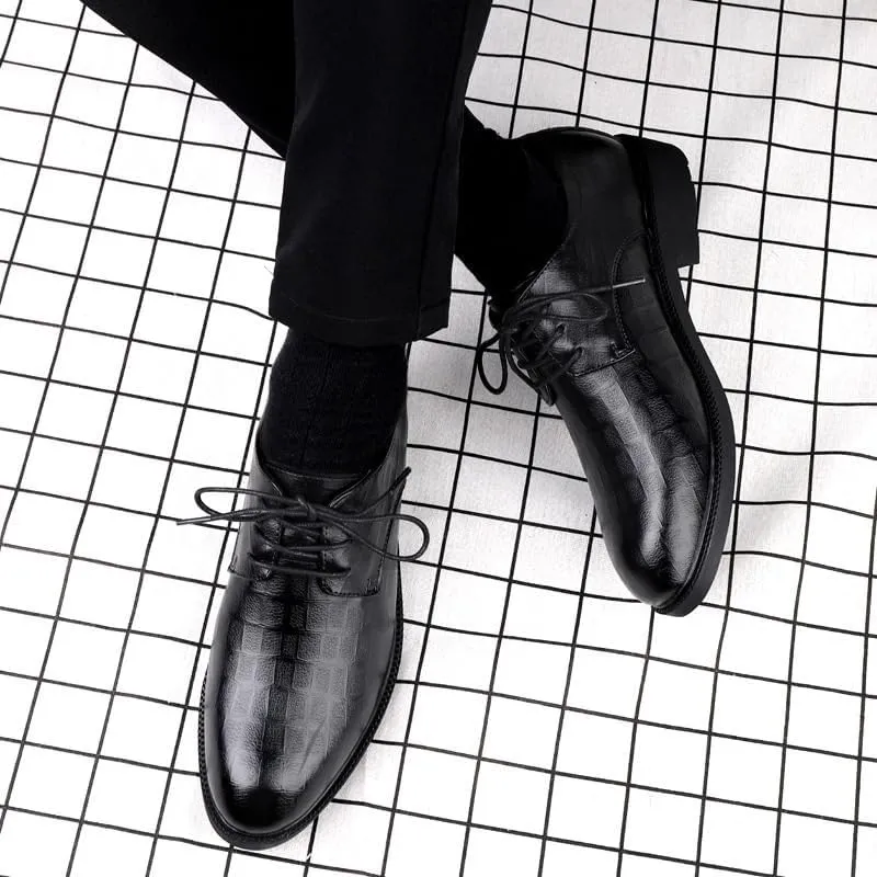 Men's Black Business Oxfords Shoes Non-Slip Comfortable Lace Up Loafers Casual Fashion Modern Genuine Leather Dress Shoes