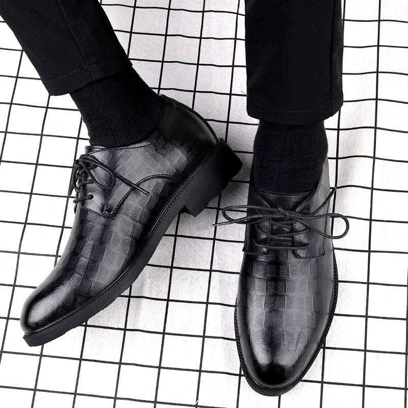 Men's Black Business Oxfords Shoes Non-Slip Comfortable Lace Up Loafers Casual Fashion Modern Genuine Leather Dress Shoes
