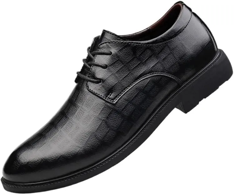Men's Black Business Oxfords Shoes Non-Slip Comfortable Lace Up Loafers Casual Fashion Modern Genuine Leather Dress Shoes