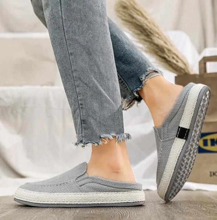 Men's Canvas Slip-on Espadrilles Loafers,Fashion Breathable Hand Stitching Linen Indoor Outdoor Non-Slip Comfortable Flat, Casual Walking Sneakers Moccasins Boat Shoes