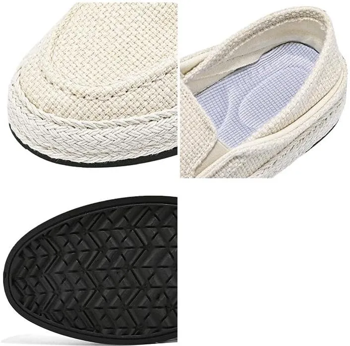 Men's Canvas Slip-on Espadrilles Loafers,Fashion Breathable Hand Stitching Linen Indoor Outdoor Non-Slip Comfortable Flat, Casual Walking Sneakers Moccasins Boat Shoes
