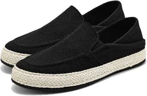 Men's Canvas Slip-on Espadrilles Loafers,Fashion Breathable Hand Stitching Linen Indoor Outdoor Non-Slip Comfortable Flat, Casual Walking Sneakers Moccasins Boat Shoes