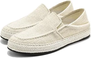 Men's Canvas Slip-on Espadrilles Loafers,Fashion Breathable Hand Stitching Linen Indoor Outdoor Non-Slip Comfortable Flat, Casual Walking Sneakers Moccasins Boat Shoes