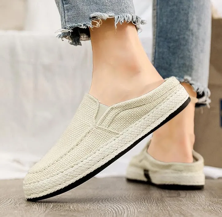Men's Canvas Slip-on Espadrilles Loafers,Fashion Breathable Hand Stitching Linen Indoor Outdoor Non-Slip Comfortable Flat, Casual Walking Sneakers Moccasins Boat Shoes