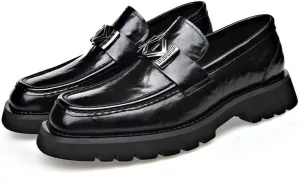 Men's Faux Patent Leather Dress Shoes Classic Platform Slip-On Formal Oxford Shoes for Men