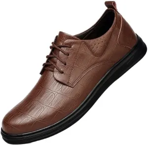 Men's Genuine Leather Oxford Shoes - Breathable Wingtip Brogue Dress Shoes with Chunky Heel for Business, Prom, and Casual Wear