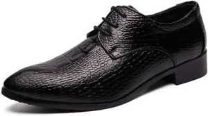Men's Genuine Leather Oxford Shoes - Modern Low Top Pointed Toe Derby Tuxedo Shoes for Formal and Business Wear
