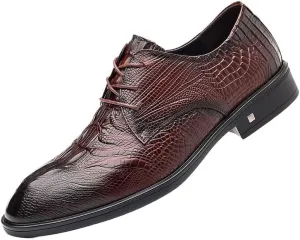Men's Leather Lace-up Oxford Shoes Business Casual Scale Pattern Comfort Formal Dress Shoes for Men