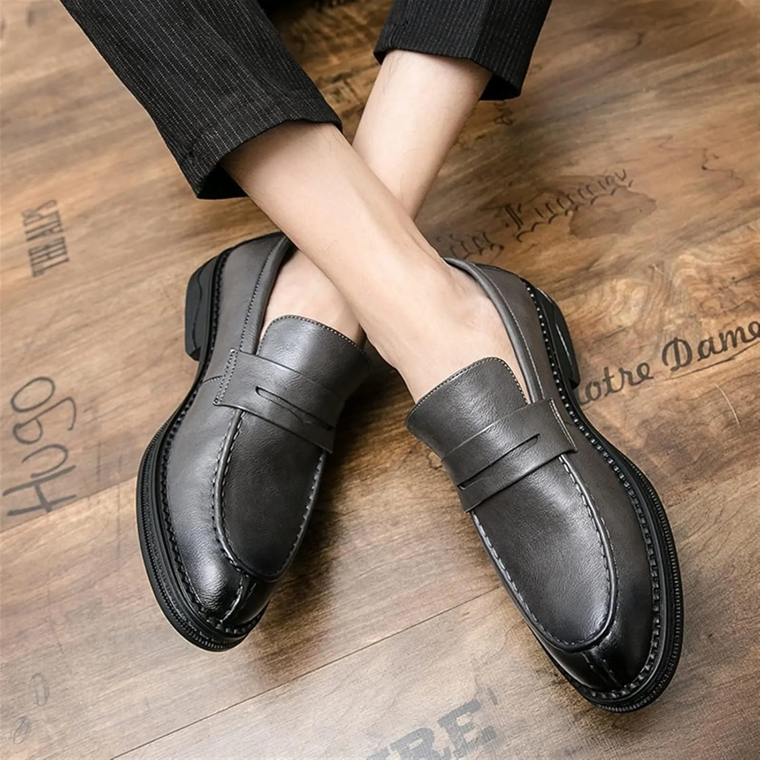 Men's Leather Lace Up Platform Block Heel Business Oxford Shoes Fashion Slip-On Round Toe Casual Work Office Comfortable Business Shoes