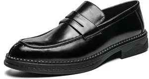 Men's Leather Lace Up Platform Block Heel Business Oxford Shoes Fashion Slip-On Round Toe Casual Work Office Comfortable Business Shoes