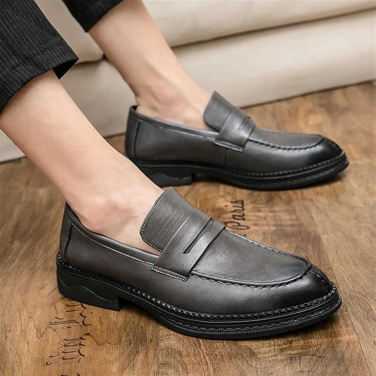Men's Leather Lace Up Platform Block Heel Business Oxford Shoes Fashion Slip-On Round Toe Casual Work Office Comfortable Business Shoes