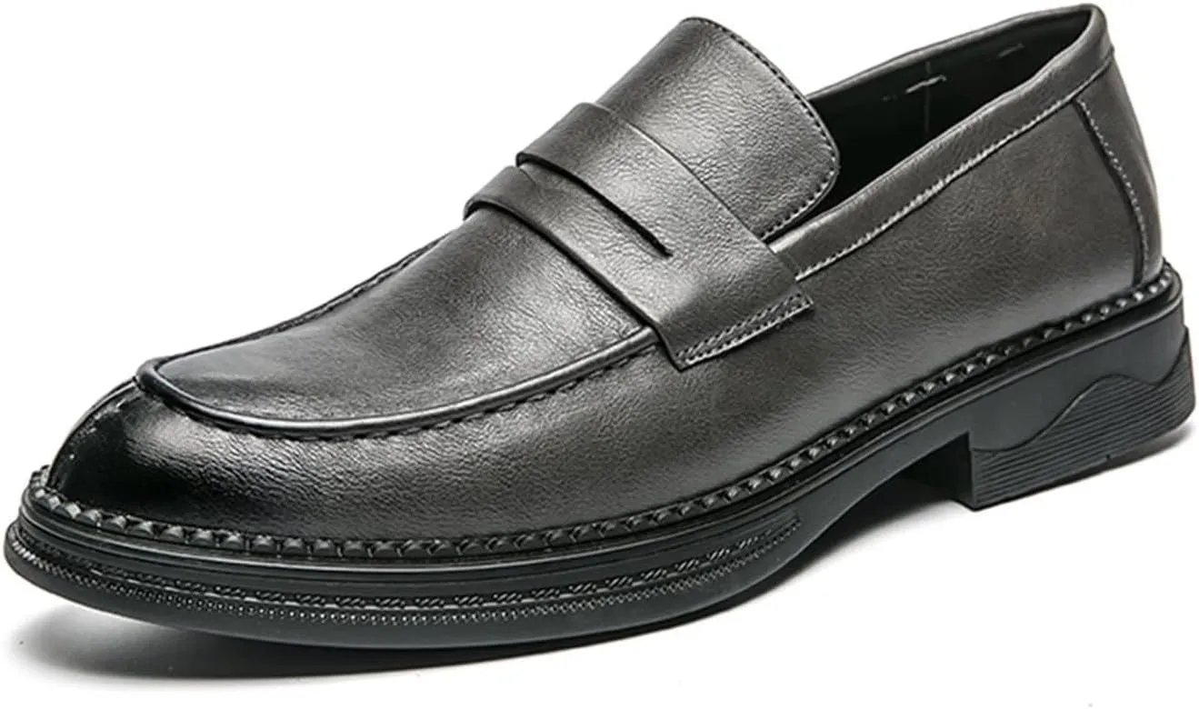 Men's Leather Lace Up Platform Block Heel Business Oxford Shoes Fashion Slip-On Round Toe Casual Work Office Comfortable Business Shoes