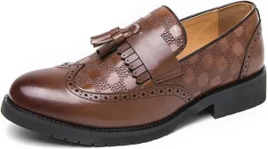 Men's Leather Wingtip Fringe Business Dress Loafers Oxford Shoes Tassel Pointed Toe Comfort Slip-On Derby Shoes for Wedding Party Office